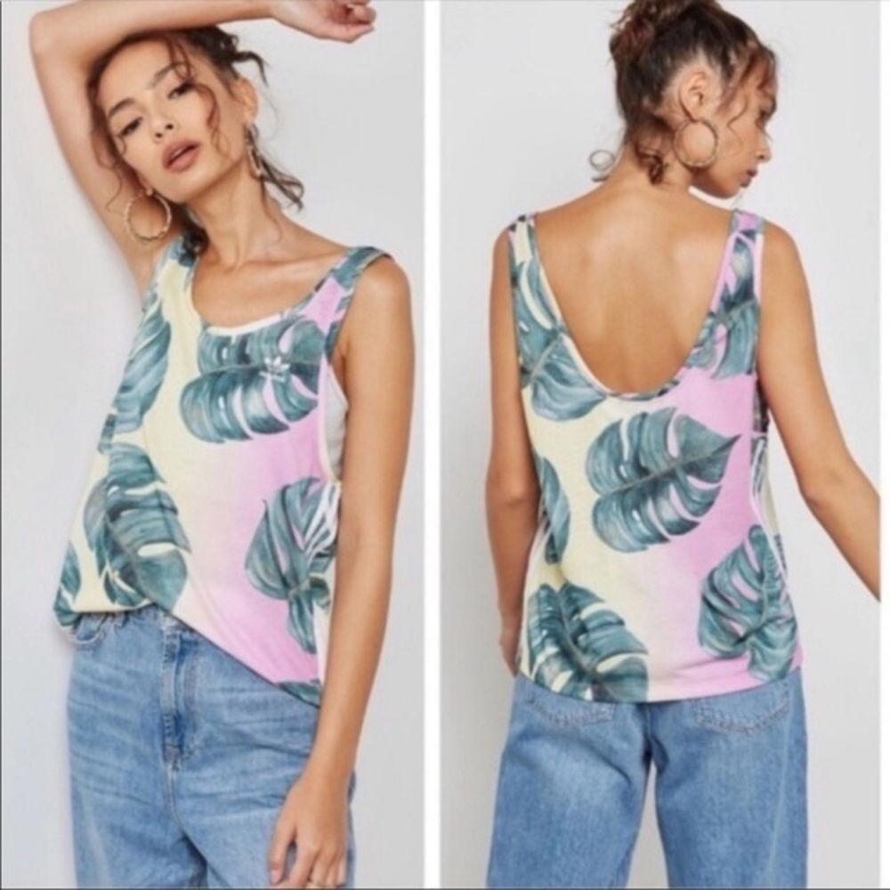 Adidas Originals Farm Rio Printed Tank Top CW1391 Pink Foliage 3 Stripe XS / S